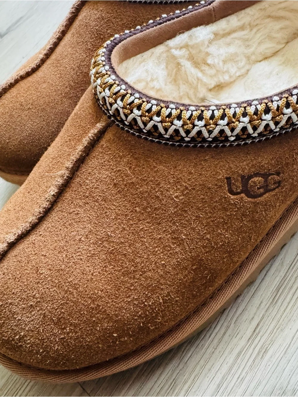 UGG Chestnut Suede Shearling-Lined Slip-On Mules